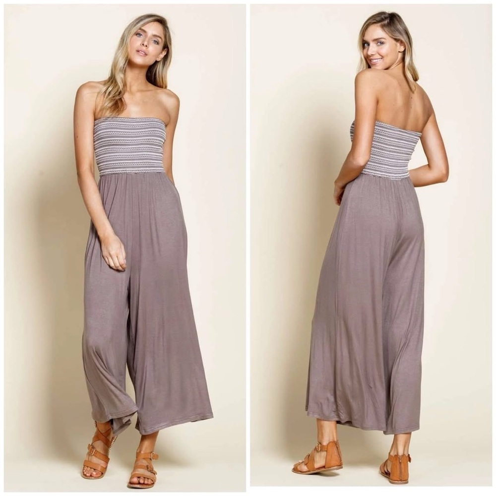 Women's Strapless Jumpsuit in Mocha